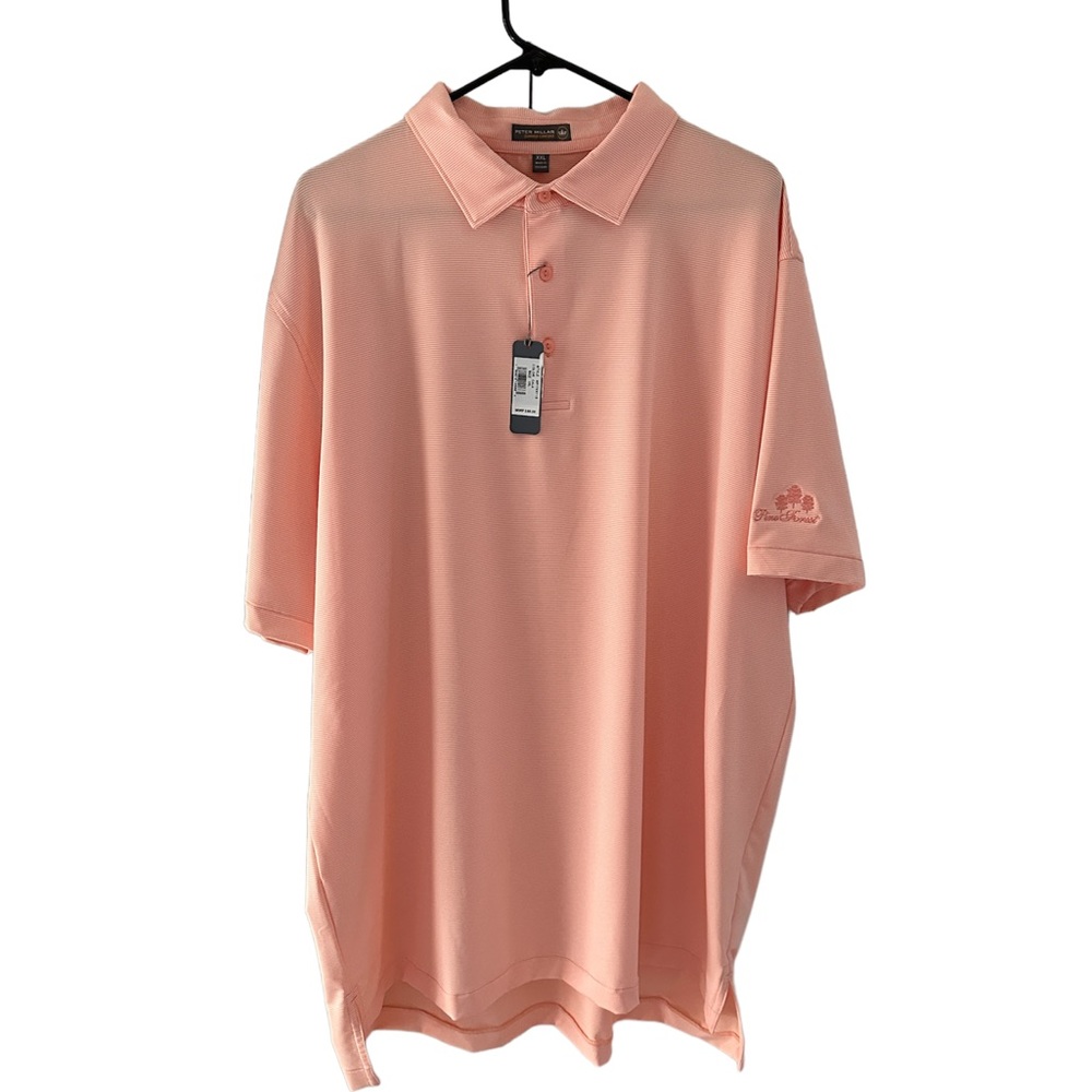 NWT Peter Millar Men’s Golf Shirt—Narrow Peach and White Striped—Size 2XL